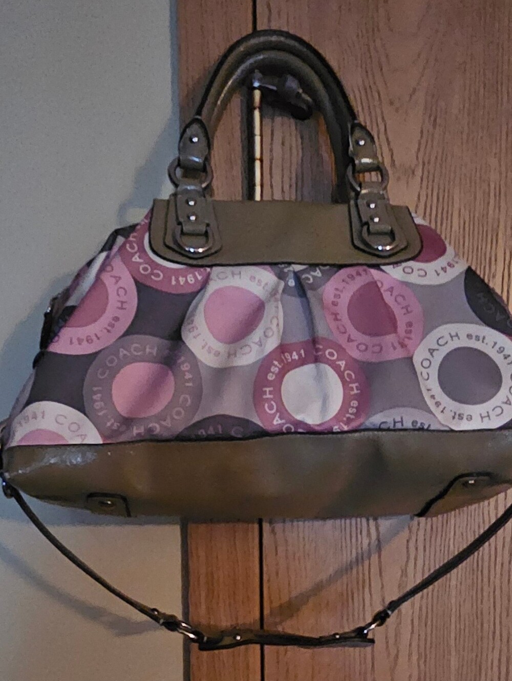 Coach Pink and Gray Signature Satchel Bag - Picture 11 of 12